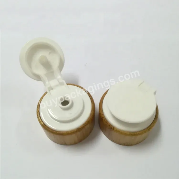 Bamboo Flip Top Cap 28mm Plastic Screw Cap With Bamboo Outer