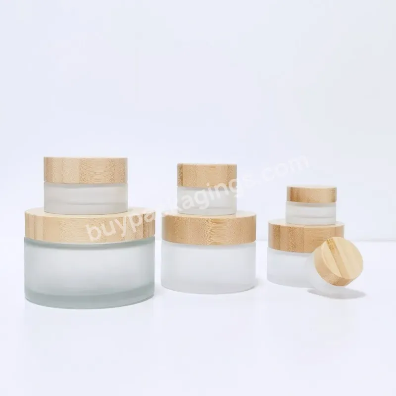 Bamboo Lid Transparent Matte Glass Face Cream Jar30g 50g 100g 200g Cosmetic Packaging Jar