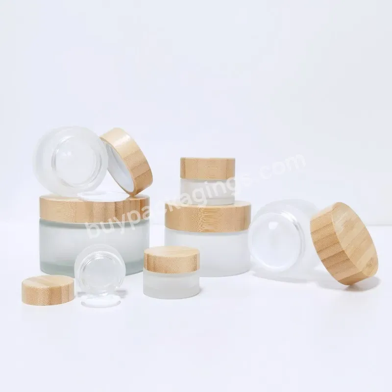 Bamboo Lid Transparent Matte Glass Face Cream Jar30g 50g 100g 200g Cosmetic Packaging Jar