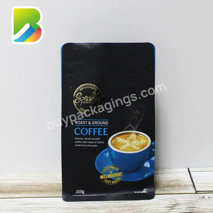 Barrier Big Bio Waterproof Fully Biodegradable Flexible Heat Seal Plastic Aluminum Side Gusseted Pouchmatt Black Coffee Bag