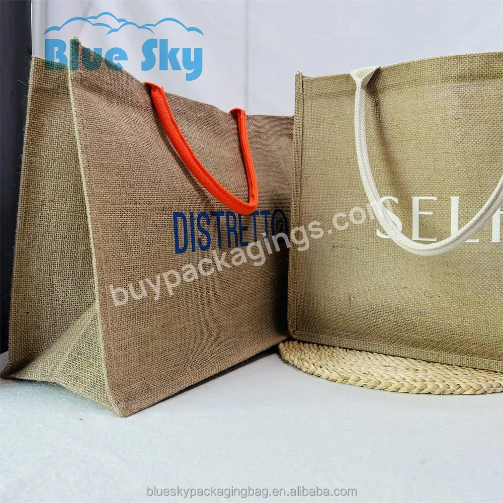 Beach Recycling Printed Rope Processing Jute Shopping Bag Custom Logo Printed Canvas Tote Bag Environmental Tote Bag