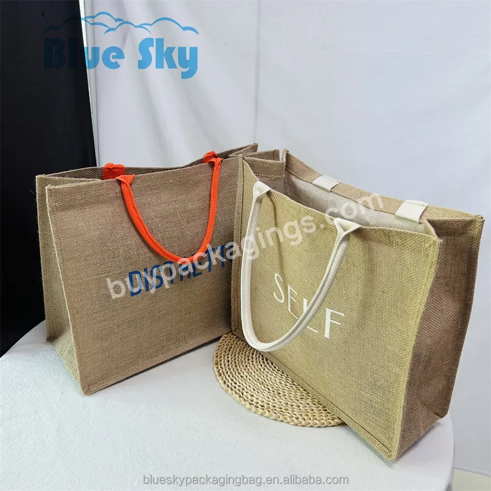 Beach Recycling Printed Rope Processing Jute Shopping Bag Custom Logo Printed Canvas Tote Bag Environmental Tote Bag