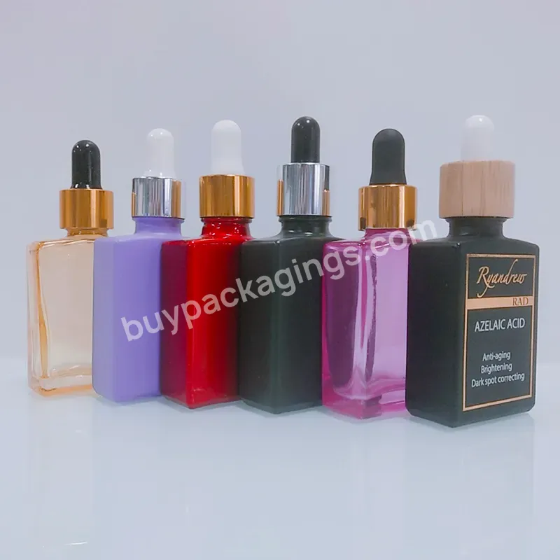 Beautiful High Quality Empty Clear Black Rectangle Shape Glass Bottle With White Black Dropper Cap