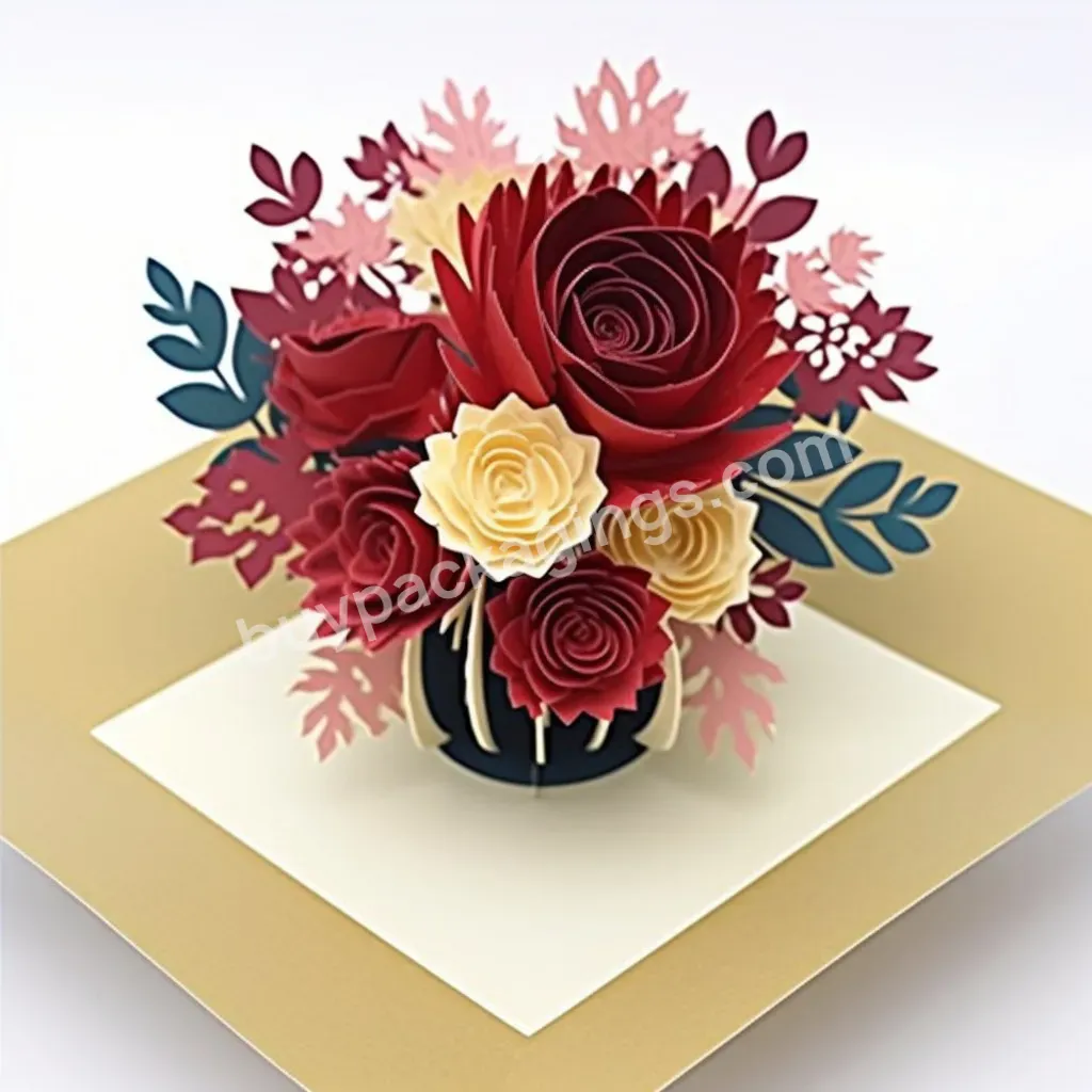 Beautiful Red Rose 3d Pop Up Card Handmade Laser Cutting For Mother's Day