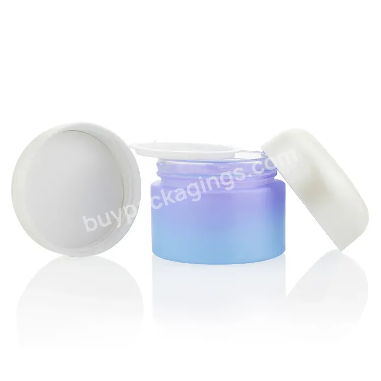 Beauty Colored Printing Cap Light Blue Skin Care Glass Jar For Face Cream Cosmetic Package Round Glass Jars And Lids Makeup Set