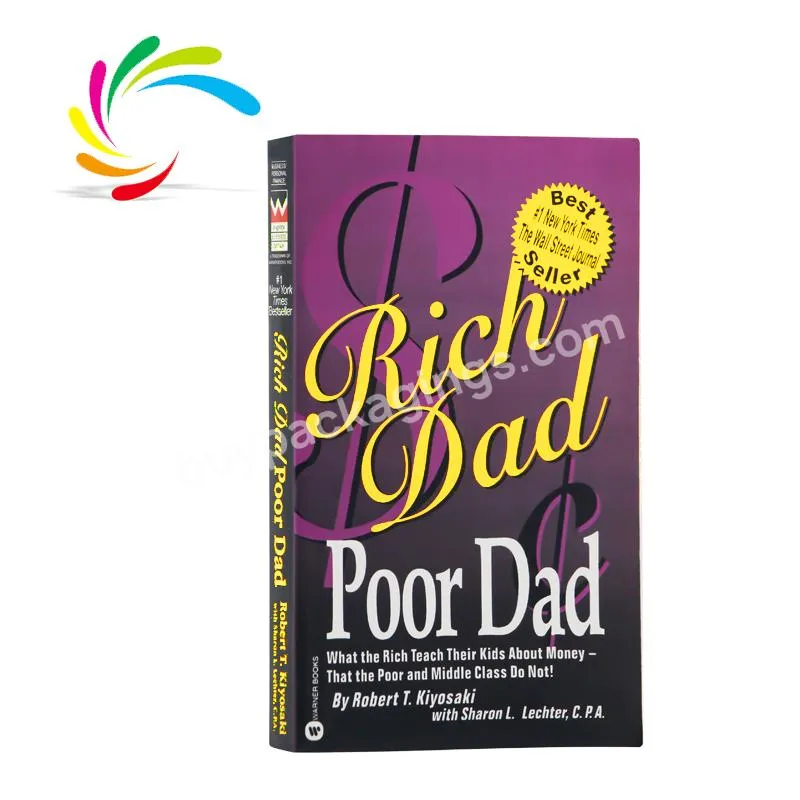 Best-selling custom Glossy coated paper cover paperback print book services rich dad poor dad English adults novel books