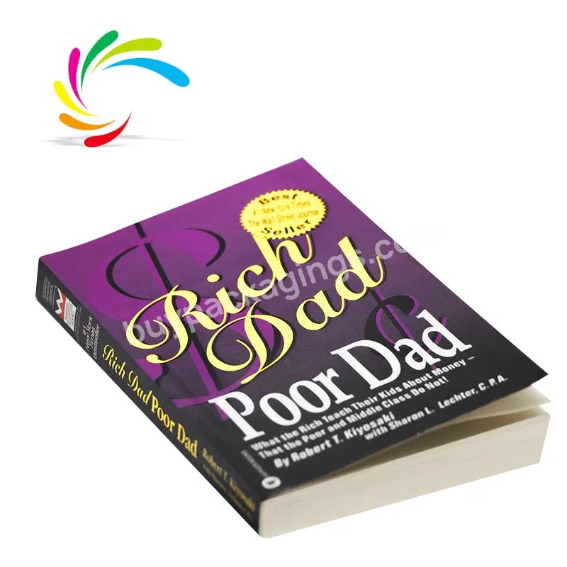 Best-selling custom Glossy coated paper cover paperback print book services rich dad poor dad English adults novel books