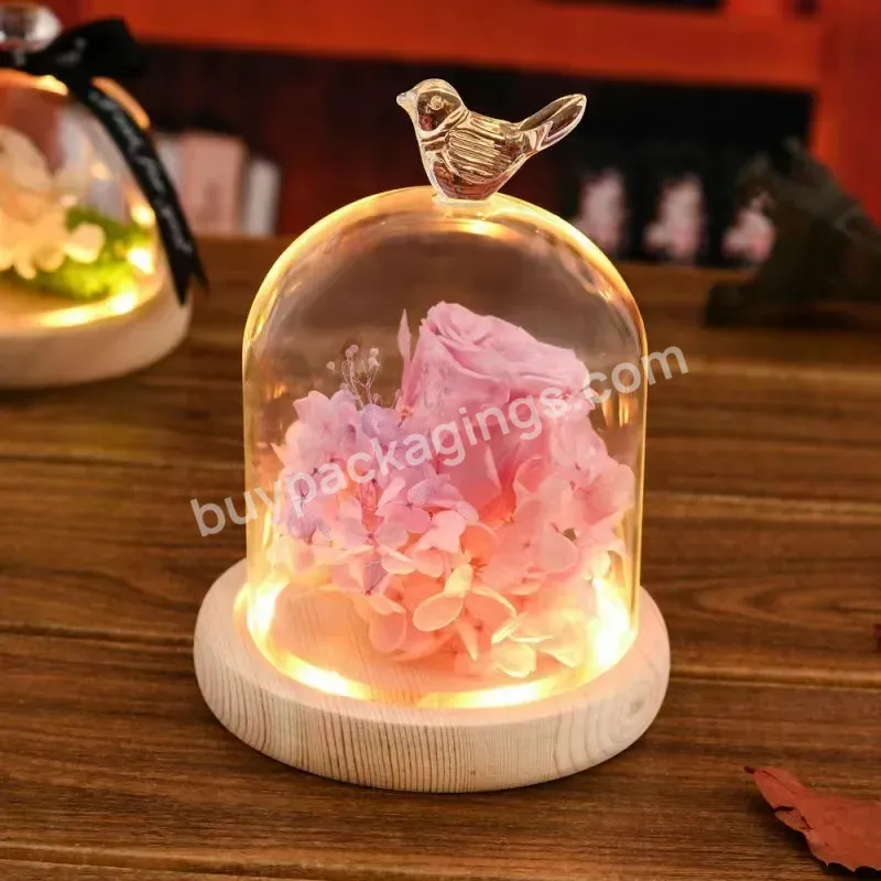 Best Selling Immortal Flower Glass Cover High Borosilicate Glass Container With Wooden Base