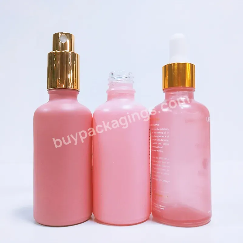 Best Selling Pink 30ml 50ml 100ml Round Serum Packaging Custom Painting Glass Essential Oil Dropper Bottle