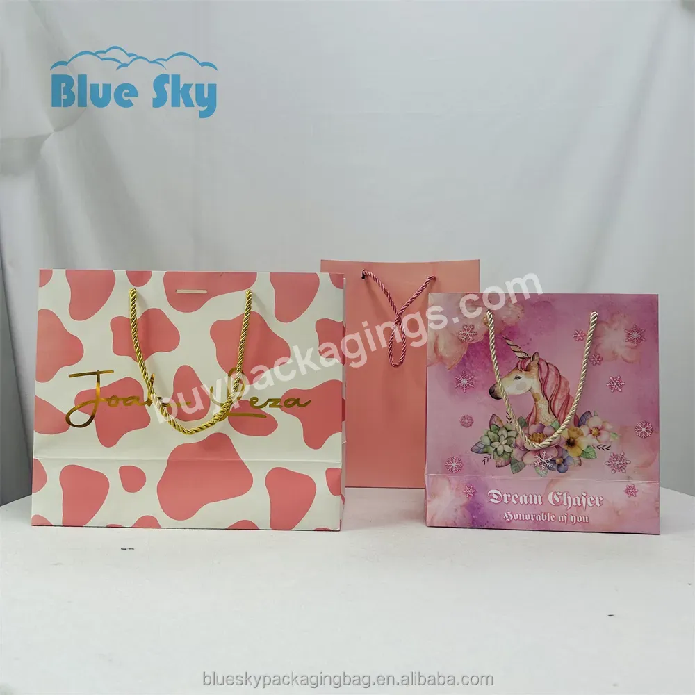 Best Selling Portable Kraft Gift Bag Logo Pink Paper Small Bag Party Birthday Thank You Gift Bag