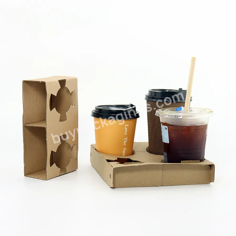 Bio-degradable Custom Coffee Hot Drink Cup 4 & 2 Holders Paper Cup Tray For Drink