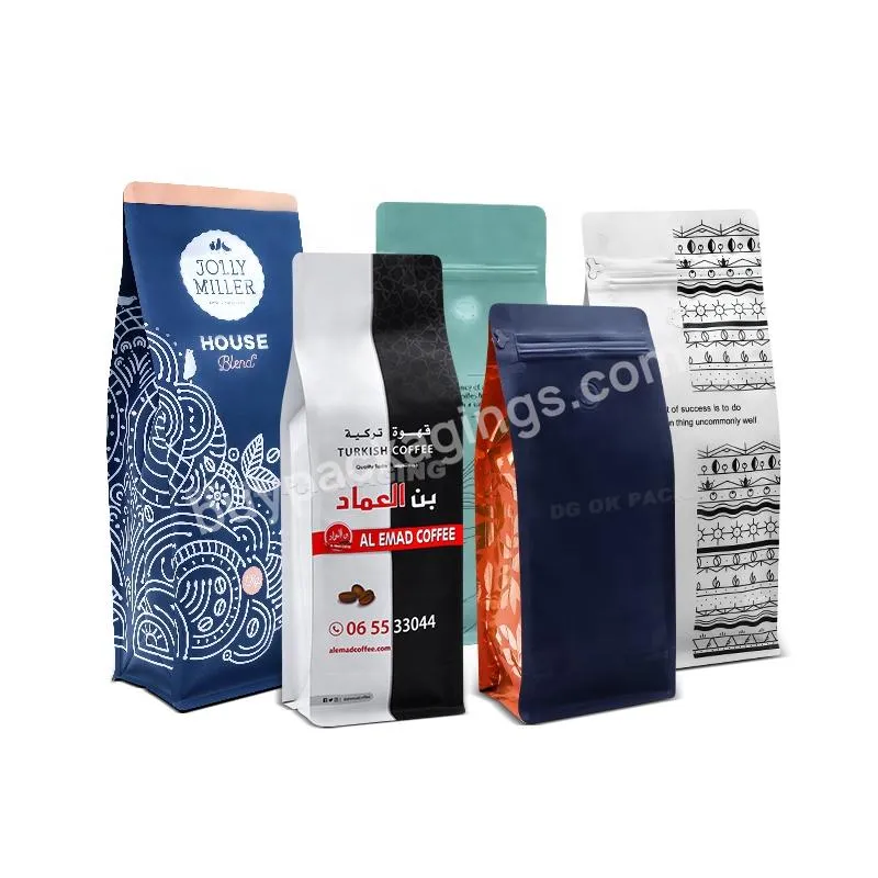 Bio Pla Biodegradable Black Coffee Bags With Valve And Zipper Custom Paper Packaging Flat Bottom Coffee Bean Bag 250g