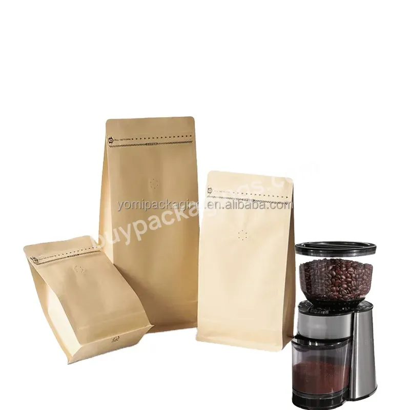 Biodegradable Compostable 250gr Tin Tie Flat Bottom Coffee Kraft Paper Pouch Packaging Tea Coffee Bag With Valve To Pack Coffee