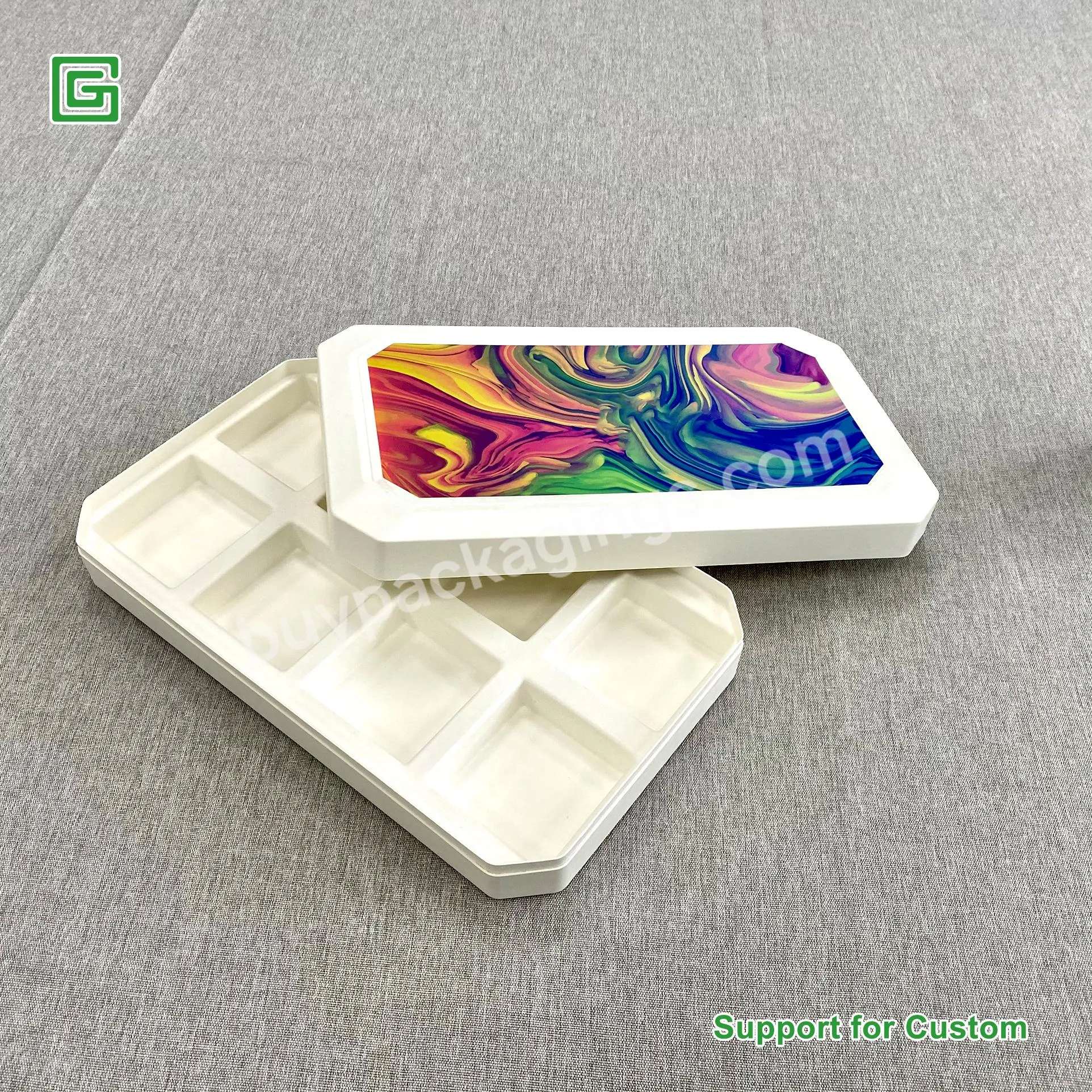 Biodegradable Compostable Custom Logo Foil Stamping Cake Paper Molded Pulp Rigid Box Packaging