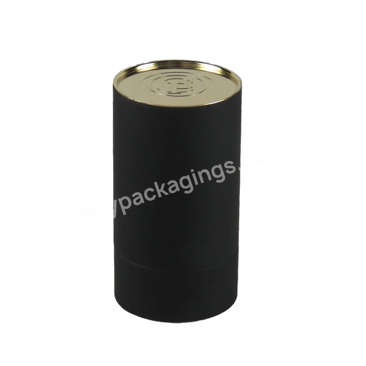 Biodegradable Compostable Golden Lid Black Paper Cardboard Round Box Perfume Candle Packaging Tube