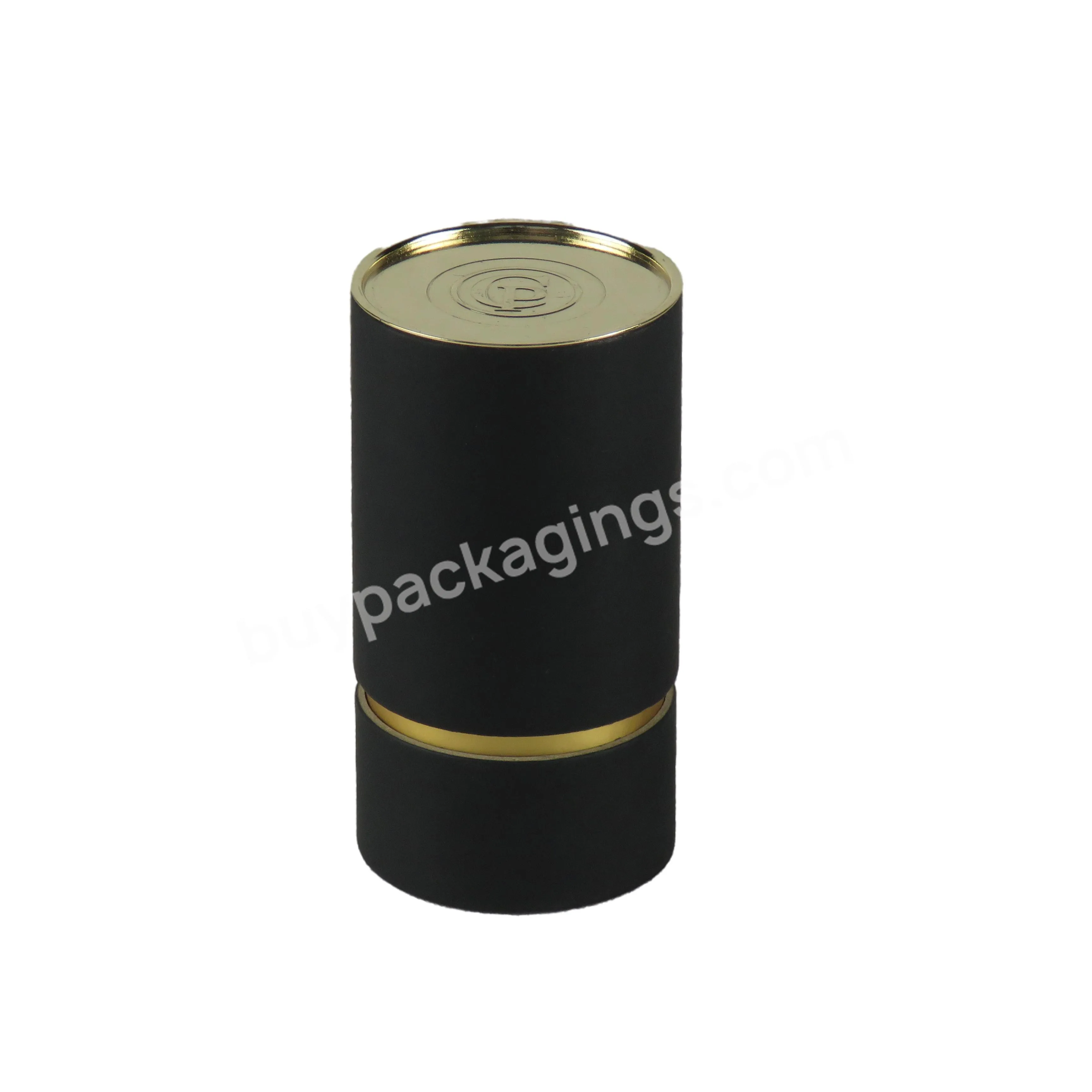 Biodegradable Compostable Golden Lid Black Paper Cardboard Round Box Perfume Candle Packaging Tube