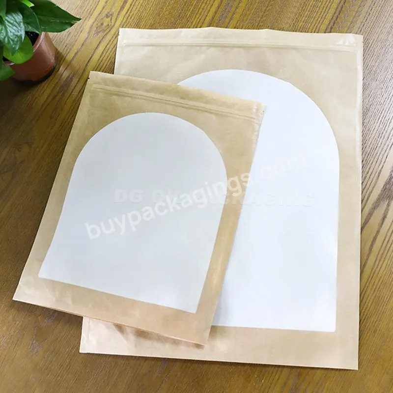 Biodegradable Compostable Zip Lock Recycled Food Pouch Big Size Stand Up Zipper With Transparent Window Kraft Paper Bag