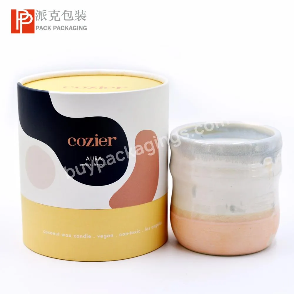 Biodegradable custom cylinder candle box paper packaging cardboard paper candle jar box