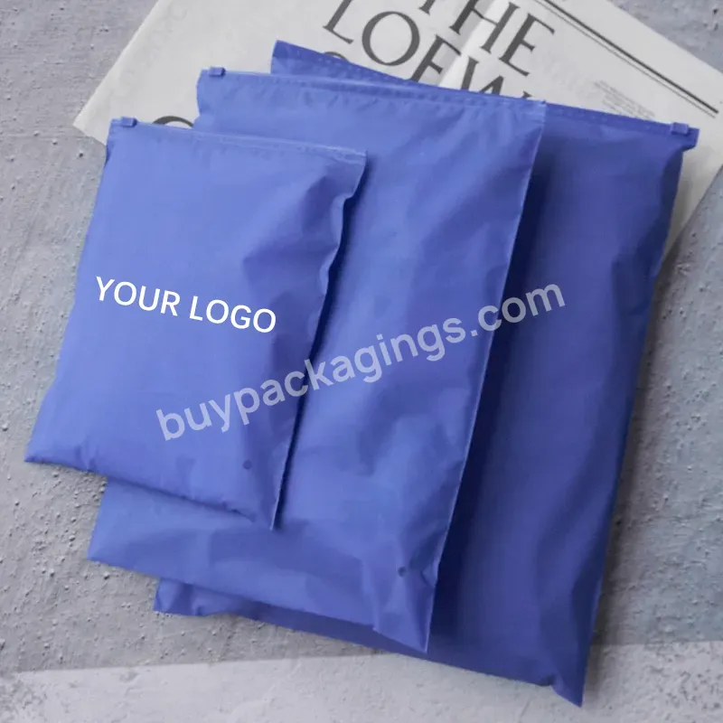 Biodegradable Custom Printed Logo Blue Zipper Plastic Slider Frosted Zip Lock Packaging Poly Bag For Garment