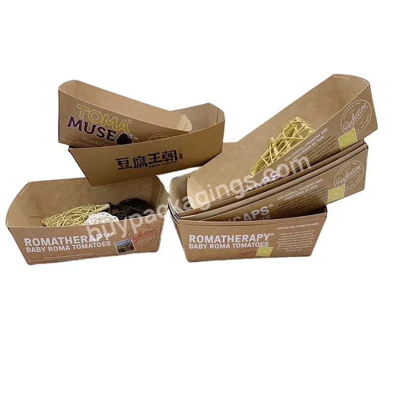 Biodegradable Customized Disposable Bamboo Kraft Paper Food Fruit Boat Tray For Snack Sushi