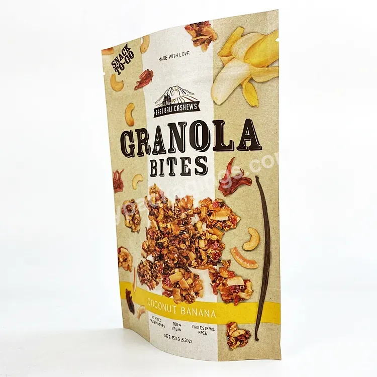 Biodegradable Dried Fruit Zipper Top Stand Up Pouch Packing Vacuum Locking Snack Cashew Food Kraft Paper Nut Bag