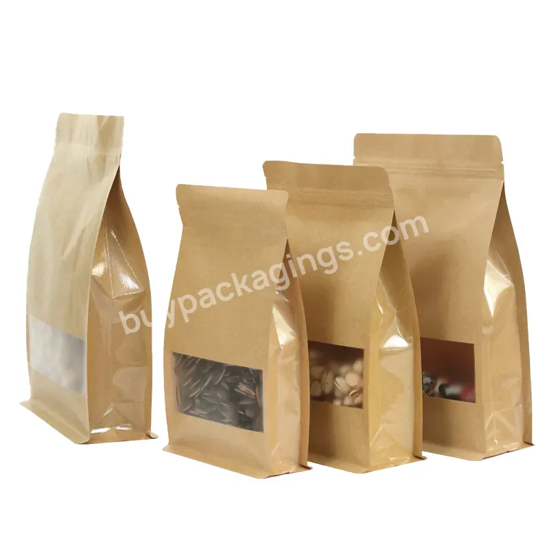 Biodegradable Kraft Paper Bag Resealable Vertical Coffee Food Zipper Bag With Window - Buy Food Zipper Bag With Window,Yellow Frosted Kraft Paper Bag,Resealable Kraft Paper Bag.