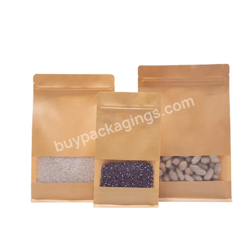 Biodegradable Kraft Paper Bag Resealable Vertical Coffee Food Zipper Bag With Window