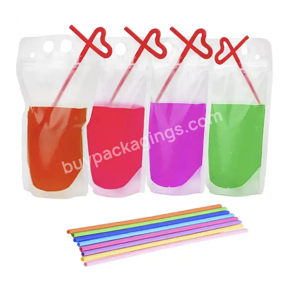 Biodegradable Liquid Pouches Plastic Water Bag Stand Up Drink Pouch With Straw