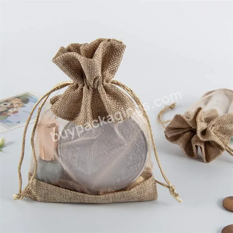 Biodegradable Organic Shopping Jewelry Jute Gunny Sack Pouch Small Lace Burlap Wedding Favor Gift Bag With Drawstring