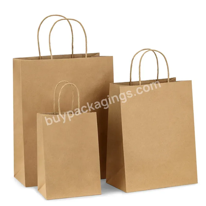 Biodegradable Recyclable Shopping Take Out Kraft Paper Packaging Bag With Logo Pattern Printed