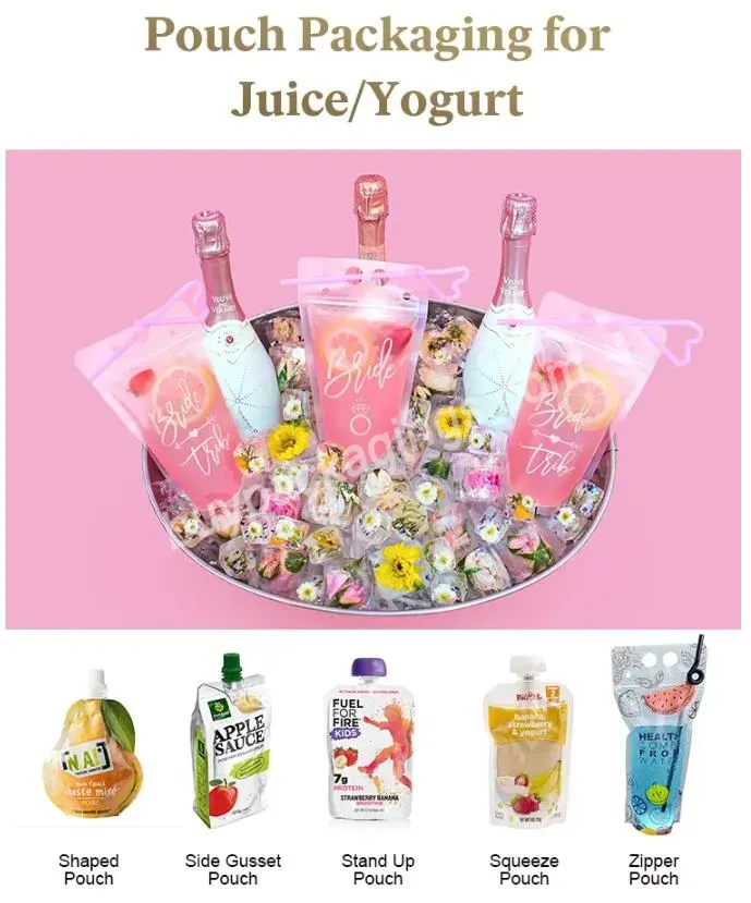 Biodegradable Reusable Stand Up Plastic Custom Liquid Fruit Juice Pouch Drink Packaging Spout Pouch Bag Juice Doypack With Spout