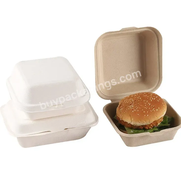 Biodegradable Sugarcane Bagasse 6x6 Inch Burger Hamburger Box Bagasse Food Container