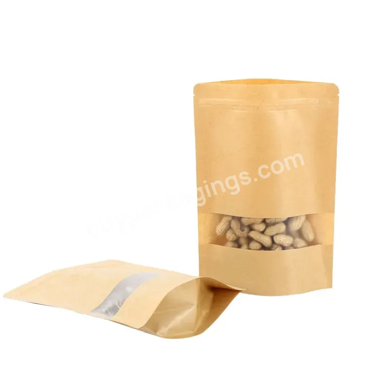 Biodegradable Ziplock Kraft Paper Flour Pouch Bag Packaging With Logo Window Food Printed White Brown Customize Kraft Paper Bags