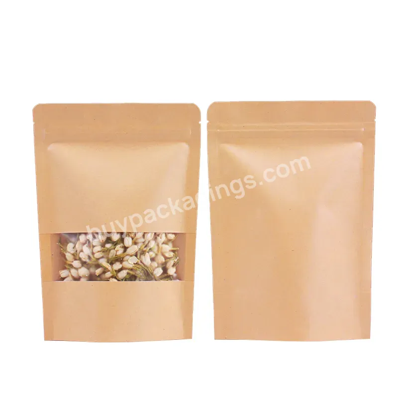 Biodegradable Ziplock Kraft Paper Flour Pouch Bag Packaging With Logo Window Food Printed White Brown Customize Kraft Paper Bags