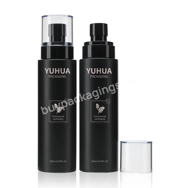 Black 200ml Pet Recycled Cylinder Flat Plastic Skin Care Packaging Body Hair Face Lotion Cosmetic Pump Mist Spray Bottle