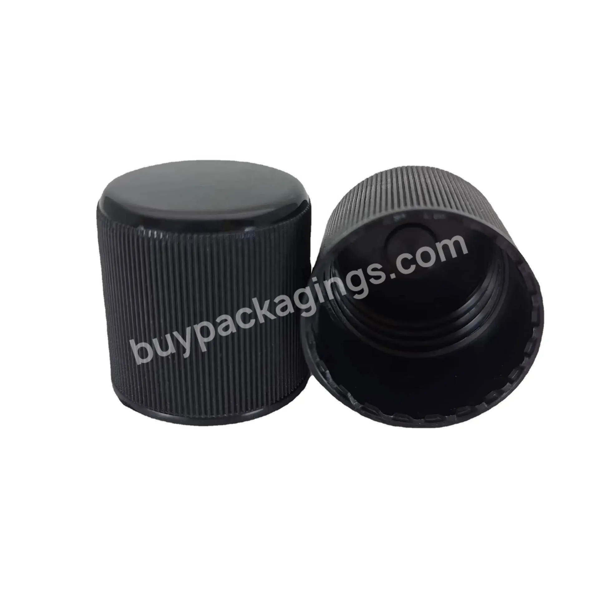 Black 24mm High Neck 24/420 Plastic Pp Ribbed Screw Cap Lid For Cosmetic Plastic Bottles