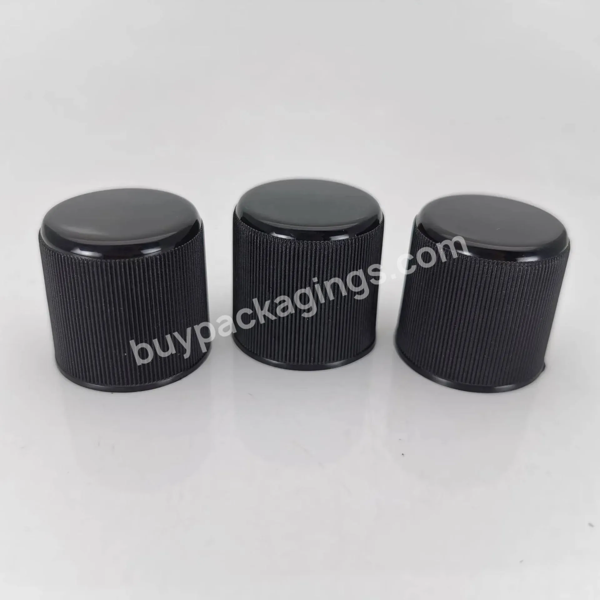 Black 24mm High Neck 24/420 Plastic Pp Ribbed Screw Cap Lid For Cosmetic Plastic Bottles