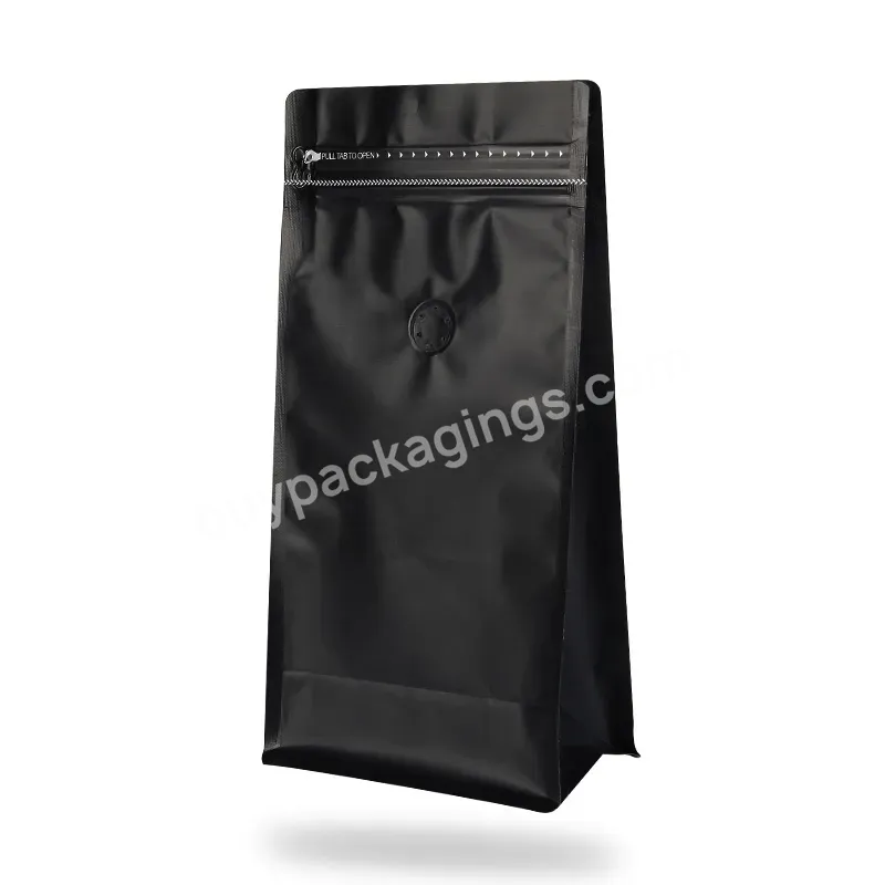 Black Aluminum Foil Wholesale Kraft Flat Bottom Coffee Beans Bag Packaging With Valve 250g 300g 350g