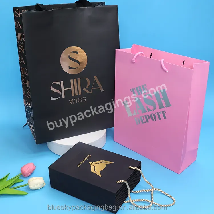 Black Bronzing Recyclable Biodegradable Custom Shopping Paper Bag Packaging Luxury Gift Paper Bags With Your Own Logo