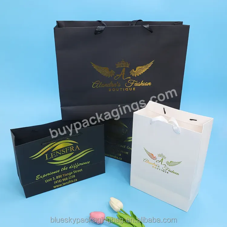 Black Bronzing Recyclable Biodegradable Custom Shopping Paper Bag Packaging Luxury Gift Paper Bags With Your Own Logo