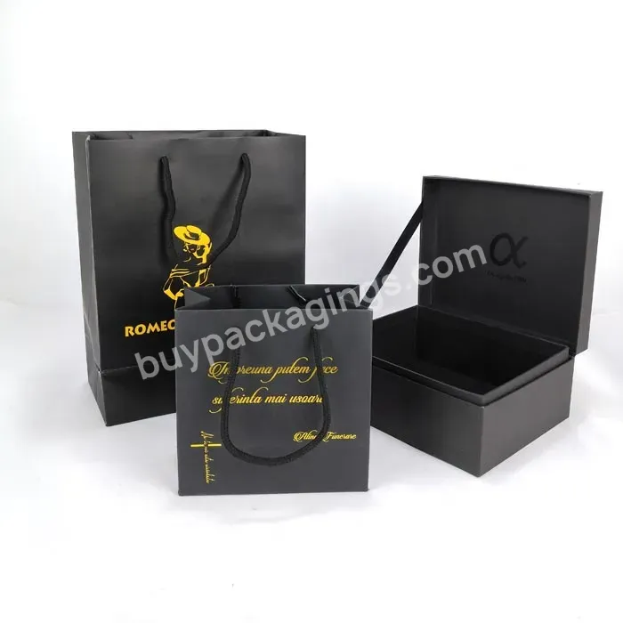 Black Cardboard Luxury Paper Gift Bags Custom Logo Shopper Bag Paper Bag With Black Cotton Rope Handle