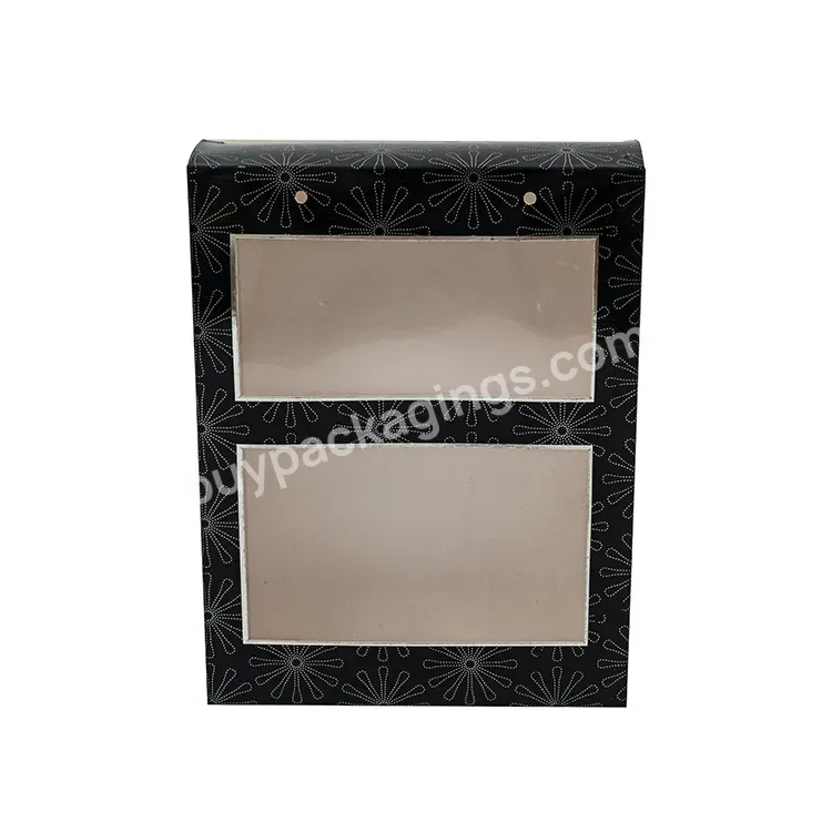 Black Color Custom Cardboard Shape Embossed Cosmetic Packing Paper Box With Clear Pvc Window Packaging Gift Box