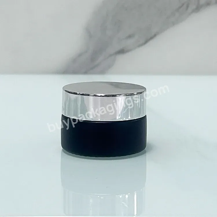 Black Cosmetic Packaging 15g 30g 50g Matte Frosted Amber Black Glass Cream Jar With Silver Lid