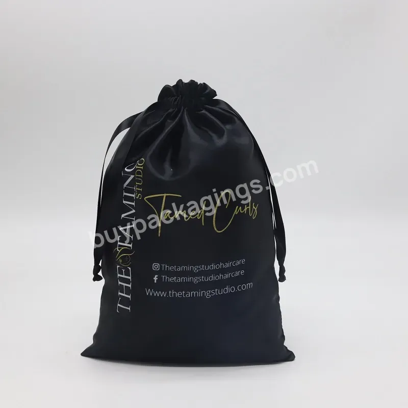 Black Custom Logo Large Hair Bundle Packaging Extension Bag Satin Silk Wig Dust Drawstring Bags