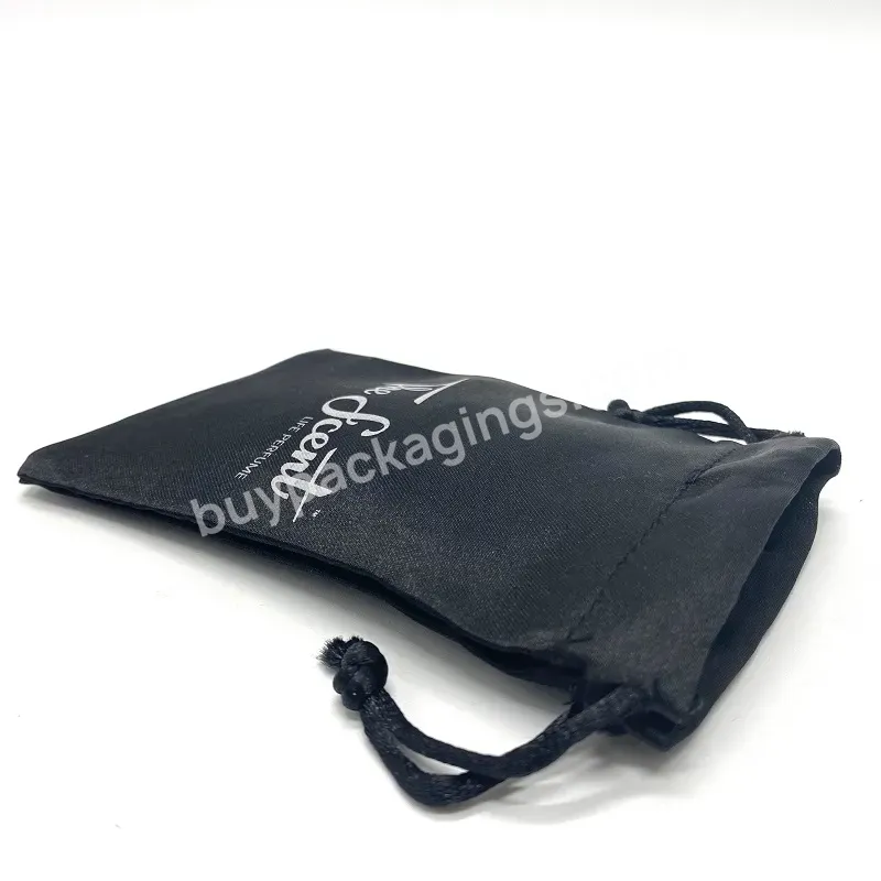 Black Custom Logo Printed Packaging Gift Drawstring Jewelry Bags Satin Ring Earrings Jewelry Pouches