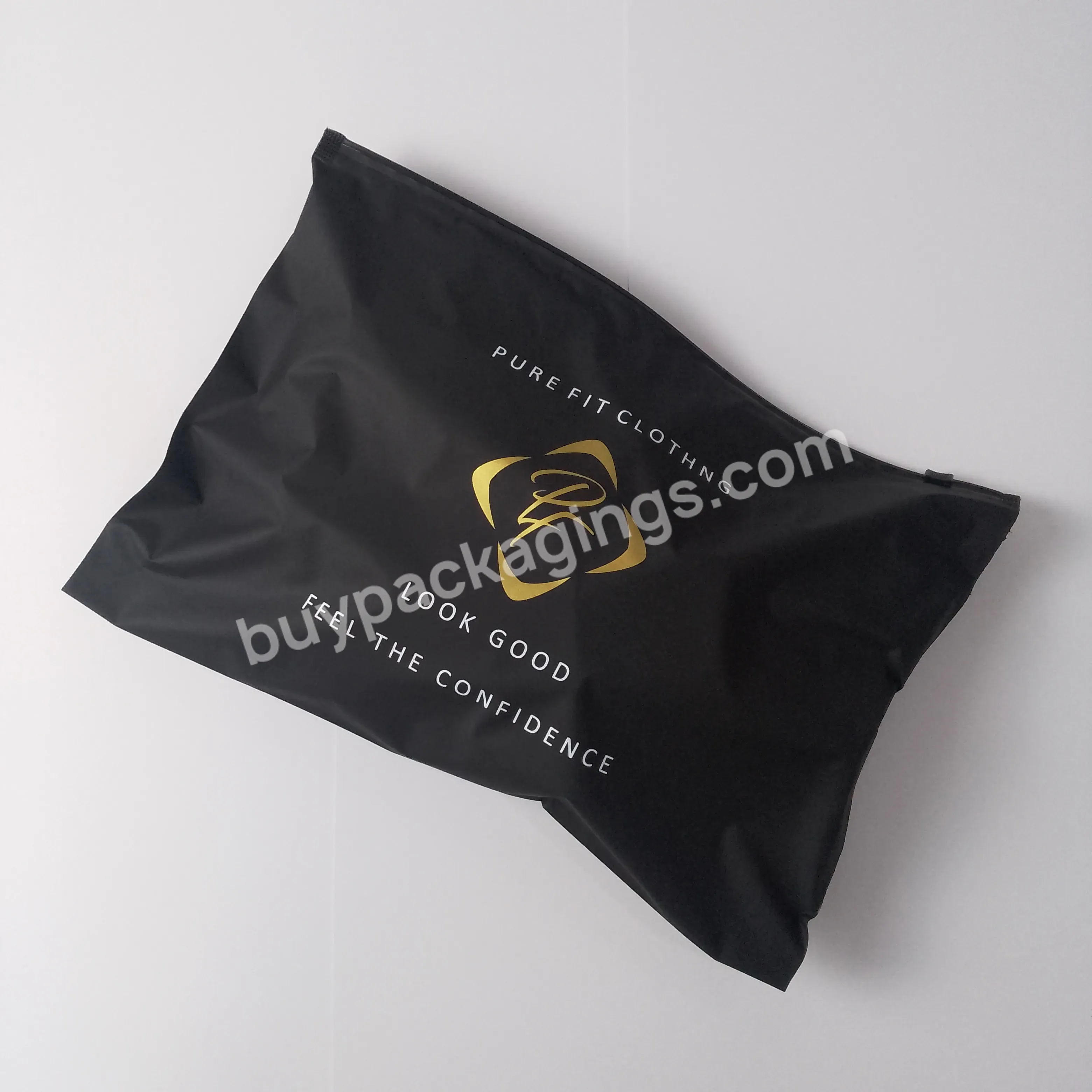 Black Custom Plastic Frosted Zipper Bag Eco Friendly Clothing Reusable Shopping For Garments