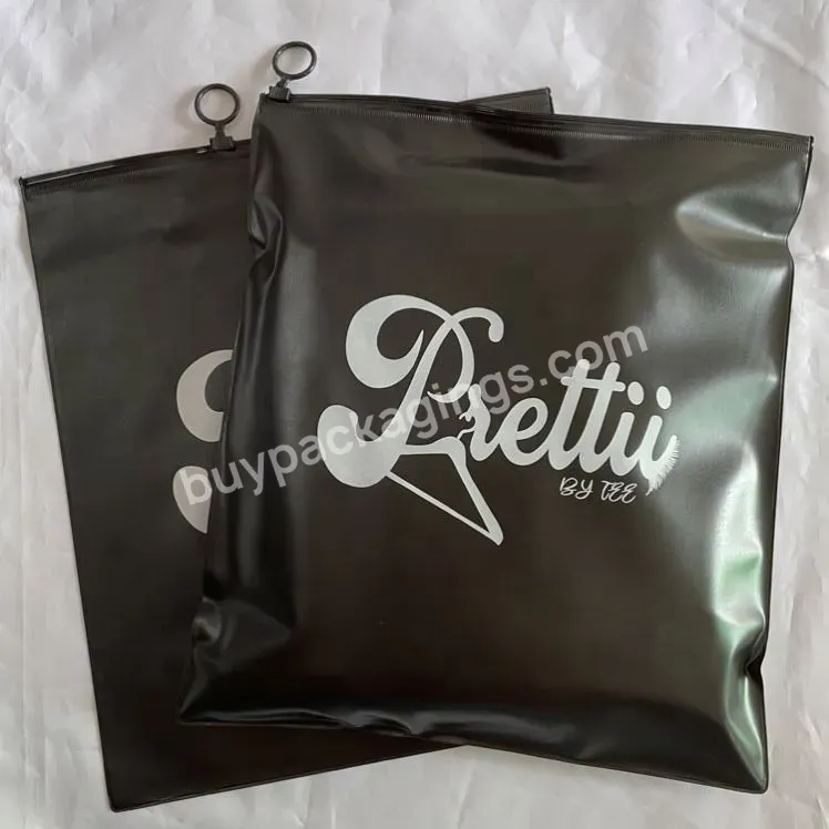 Black Custom Plastic Frosted Zipper Bag Eco Friendly Clothing Reusable Shopping For Garments