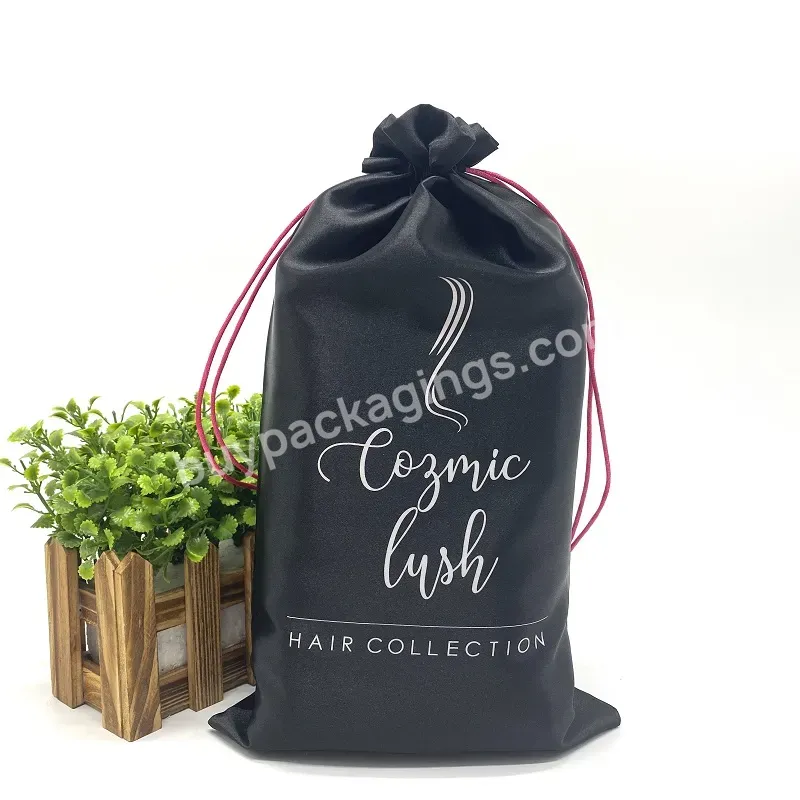 Black Custom Pouches Hair Brush Tools Bag With Logo Fashion Silk Satin Drawstring Hair Extension Wig Packaging Bags - Buy Wig Silk Bag,Silk Hair Bags Custom Logo,Bundle Bags For Extensions.