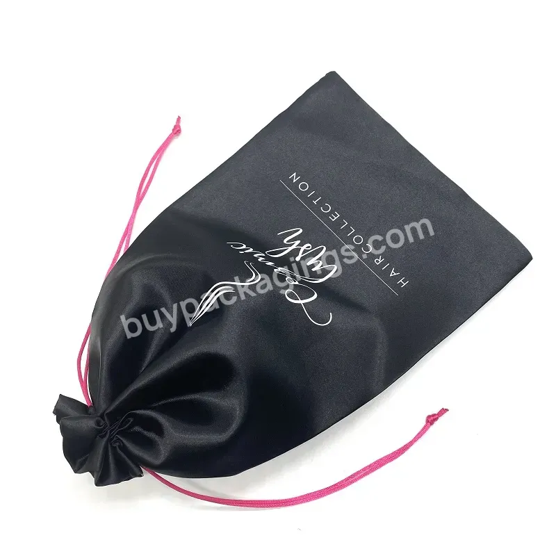 Black Custom Pouches Hair Brush Tools Bag With Logo Fashion Silk Satin Drawstring Hair Extension Wig Packaging Bags - Buy Wig Silk Bag,Silk Hair Bags Custom Logo,Bundle Bags For Extensions.