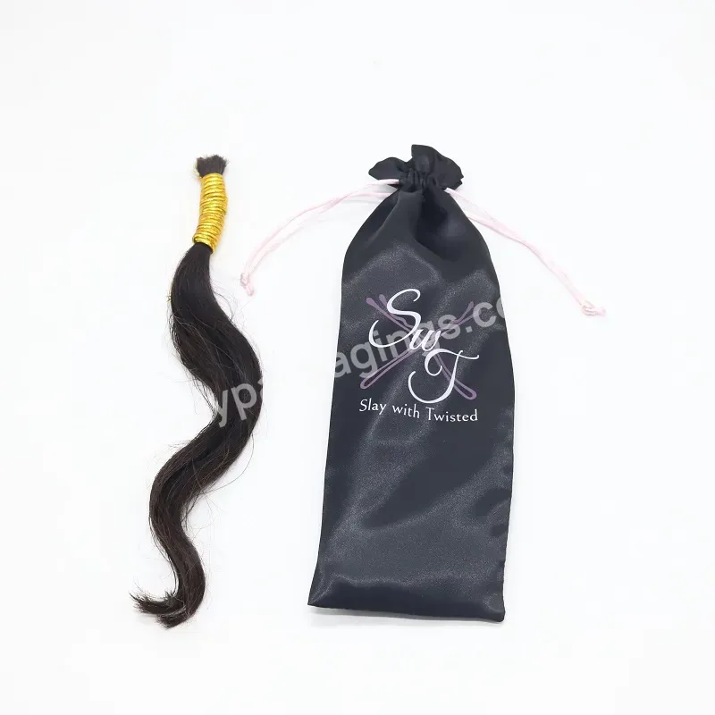 Black Custom Silk Satin Bundle Hair Packaging Bags With Logo Drawstring Hair Wig Shopping Dust Bag